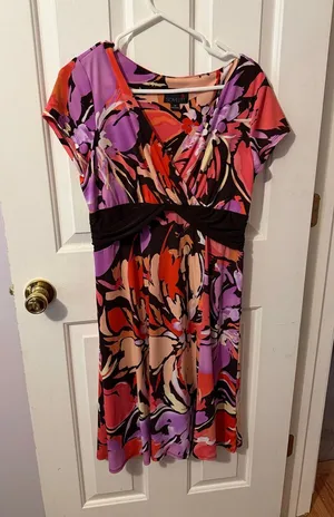 Scarlett Pink, Purple & Red Floral Empire-Waist Dress thumbnail 1