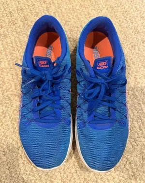 Nike Women’s Bright Blue Athletic Sneakers with Orange Accents thumbnail 1