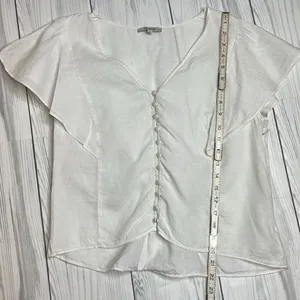 Madewell Flutter Sleeve Linen Ivory Blouse Button Front Size 10 thumbnail 5