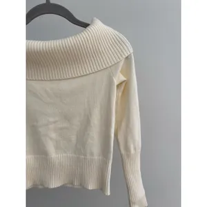 Women’s Ivory Off Shoulder Sweater Ribbed Foldover Cowl Neck Knit Pullover thumbnail 5