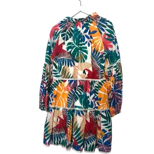 FARM Rio Tropical Parrot Leaf Print Tiered Mini Dress Size Small thumbnail 6