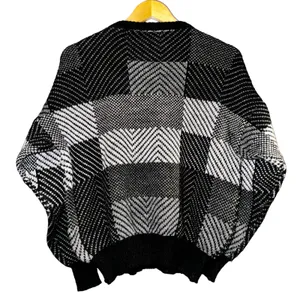 New Fast Long‎ Crop Grandpa Sweater Color Blocked Black Gray Women's Size Medium thumbnail 6