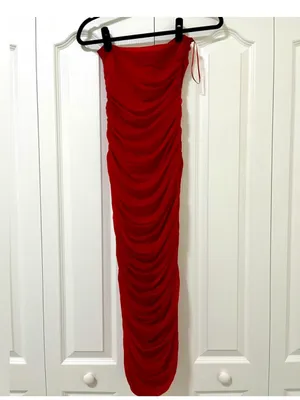 Zara Strapless Organza Dress Ruched Red L thumbnail 7