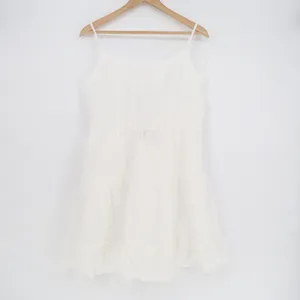 Fancyinn White Tiered Mini Sundress Smocked Back Adjustable Straps Size L thumbnail 2