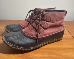 Sorel Out N About Duck Boots Womens Size 10 Red Leather Casual Lace Up Ankle thumbnail 1