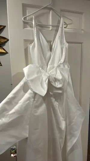 Ivory Backless A-Line Bow Maxi Dress Wedding/Graduation thumbnail 5