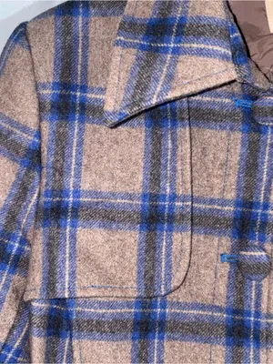 Rouge Par Womens Plaid Wool Blend Coat Sz Medium Blue Brown Buttons Belted Lined thumbnail 4