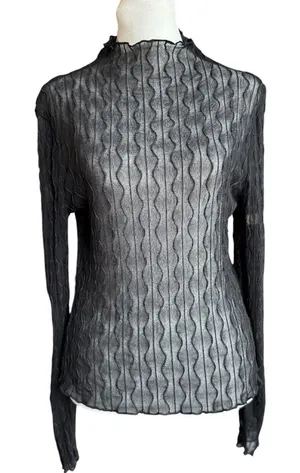 NWT Floerns Sheer‎ Long Sleeve Black Top Sz M thumbnail 1