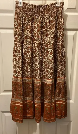 Faherty Rust Floral Tiered Maxi Skirt thumbnail 1