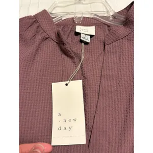 A New Day Popover Blouse Womens Small Mauve Textured Band Collar Bishop Sleeve thumbnail 3