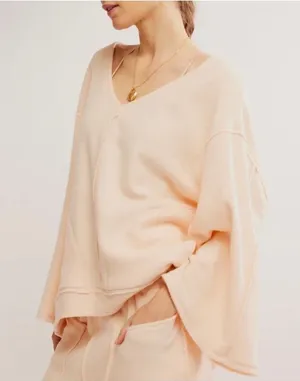 Free People Intimately Day Off Fleece Pullover Sweater Peach lounge cozy Sz S thumbnail 1