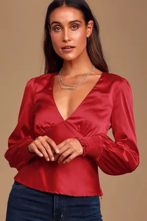 NWT Lulus Head Held High Wine Red Satin Date Party Romantic Top Size Medium thumbnail 1