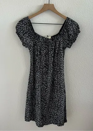 Roxy Black and White Boho Feminine Casual Dress Sweetheart Neckline Small thumbnail 1