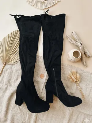 Unisa Black Suede Over the Knee High Boots Square Toe Block Heel Women's 7.5 M thumbnail 1