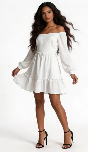 ALTAR'D STATE | White Square Neck Long-Sleeve Mini Dress Sz M thumbnail 1
