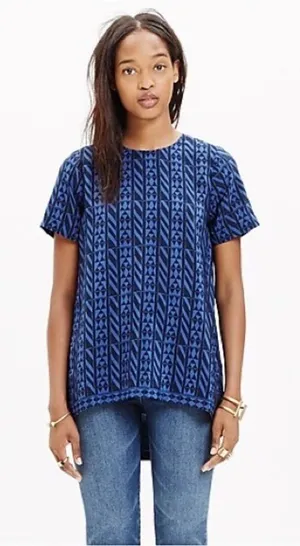 MADEWELL | Blue Printed 100% Silk Blouse Sz XS thumbnail 1