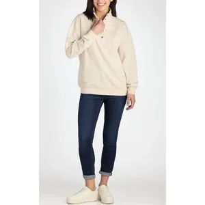 Time and Tru Womens Sweatshirt Size S Oatmeal Heather Mock Neck Henley Pullover thumbnail 3
