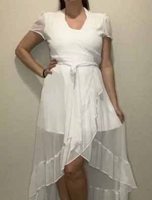 WAYF Natasha White Wrap Dress Large Romantic Cottagecore Ruffle Bridal Shower thumbnail 1