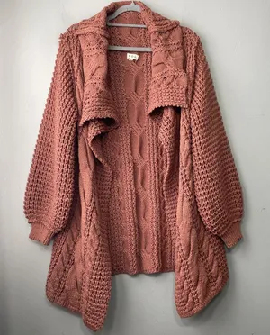 POL Chunky Sweater Cardigan Size Medium Open Front Knit Crochet Boho Cable Knit thumbnail 1