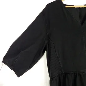 Everlane Tencel Puff Sleeve Dress Women L Black V Neck Midi Lagenlook Minimalist thumbnail 8