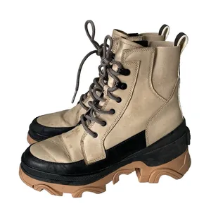 SOREL Brex Waterproof Lace Winter Fall Boot Sandy Tan Black Chunky Sole Size 7 thumbnail 1