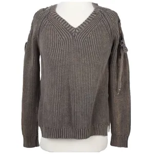 Umgee Chunky Knit‎ Sweater Women's Medium Mineral Wash Lace-Up Shoulder Grunge thumbnail 2
