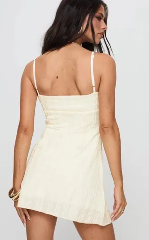NEW Princess Polly Melrose Nights Mini Dress Womens 6 Cream Textured Sexy Classy Cocktail Party thumbnail 3