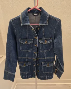 Lands' End Safari Field Size XS 2-4 Denim Jacket Dark Wash 4 Flap Pocket Women thumbnail 1