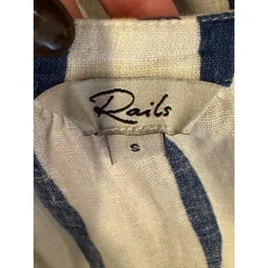 Rails Brielle Shirt Women Small White Blue‎ Wavy Stripe Linen Blend Tie Neck Top thumbnail 10