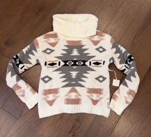 Poof Apparel Cozy Turtleneck Aztec Pattern Sweater - Medium NWT - C16-058 thumbnail 1