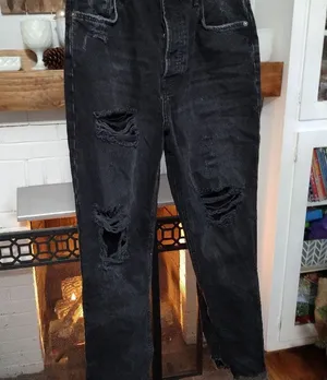 Free People Baggy Tapered Boyfriend Jeans in Obsidian Black thumbnail 3