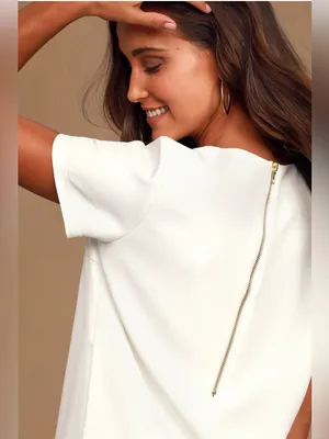 Lulus NWT Women Medium Ivory Shift Mini Dress Minimalist Quiet Luxury Clean Girl thumbnail 7