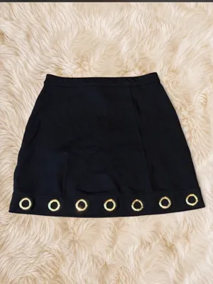 Marilyn Monroe Black Gold Grommet Zip Mini Skirt Size M Y2K Moto Grunge thumbnail 5