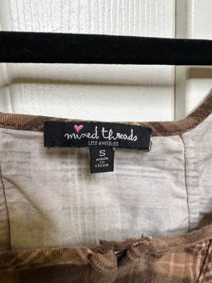 Brown Plaid Crop Top Hook and Eye Front Size Small | Grunge thumbnail 3