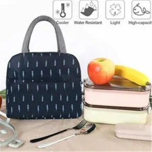 Portable Insulated Lunch Bag Bento Box Cooler Tote -Navy Feather (Brand New) thumbnail 2
