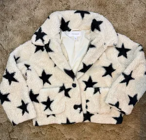 POPSUGAR Black White Star Faux Fur Teddy Jacket XL thumbnail 4