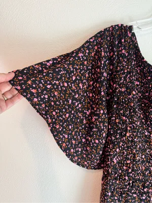 Free People Florence Black Pink FloralPrint Short Sleeve Mini Dress thumbnail 7