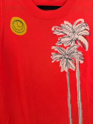 J crew Coral Sweater with Palm Tree Motif and merino wool size medium thumbnail 2