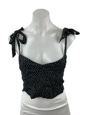 Abercrombie & Fitch Black Polka Dot Tie Strap Sleeveless Crop Cami Tank Top Sz M thumbnail 1
