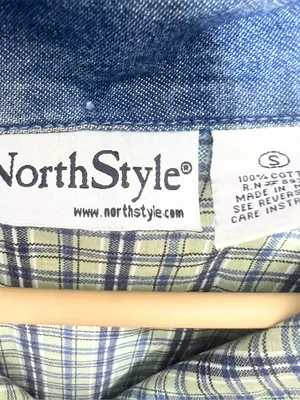 NorthStyle Plaid Lined Zip Front Denim Jacket with Detachable Hood Size Small thumbnail 9