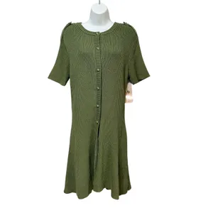 French Connection Olive Green Ribbed Military Sweater Dress Gold Button Mini L thumbnail 2
