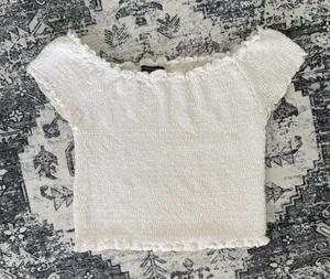 Brandy Melville Cotton White off the Shoulder Crop Top - OS thumbnail 1