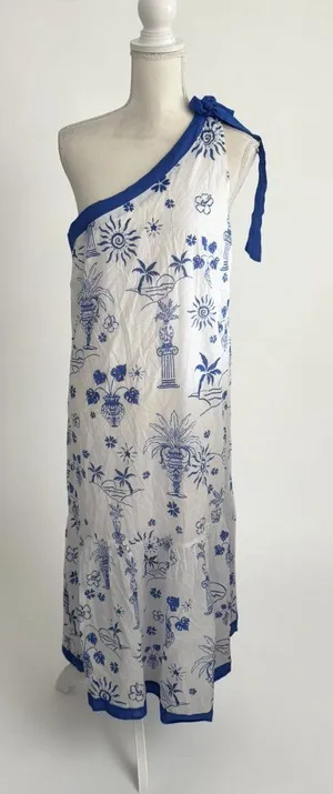 SUGARLIPS Blue White Aegean Maxi Vacay Dress Sz Large NEW NWT thumbnail 1