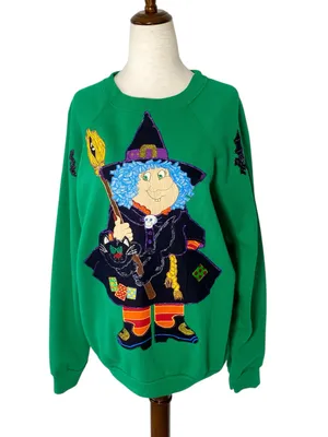 VINTAGE TULTEX Puff Paint Witch Sweater thumbnail 2
