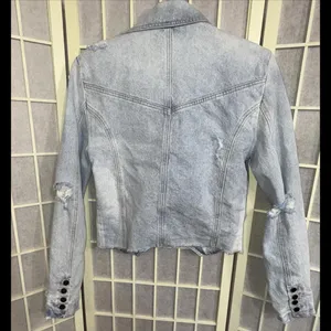 Revolve Retrofête Vivienne‎ Denim Distressed Preppy Designer Jacket SMALL thumbnail 10