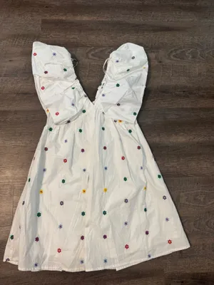 White Mini Dress with Multicolor Floral Embroidery thumbnail 3