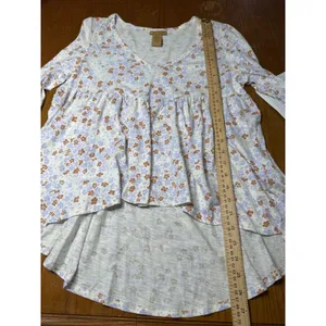 Wrangler Womens Floral Babydoll Top V-Neck Ruffle Cuff High Low Cream Small thumbnail 5