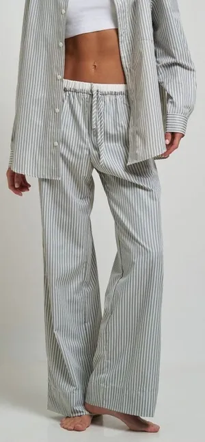 Gooseberry Intimates Le Boyfriend Unisex Long Pants Grey Stripe Poplin M NEW thumbnail 1