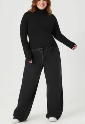 Forever 21 🏷️🏷️Women 33 Black wash, high rise, wide leg denim jeans thumbnail 1