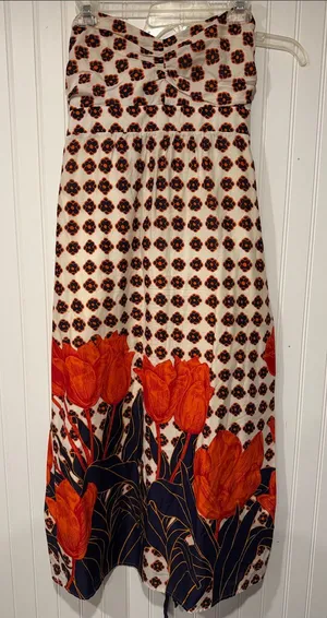 Maeve Strapless Maxi Dress in White with Orange Tulips thumbnail 1